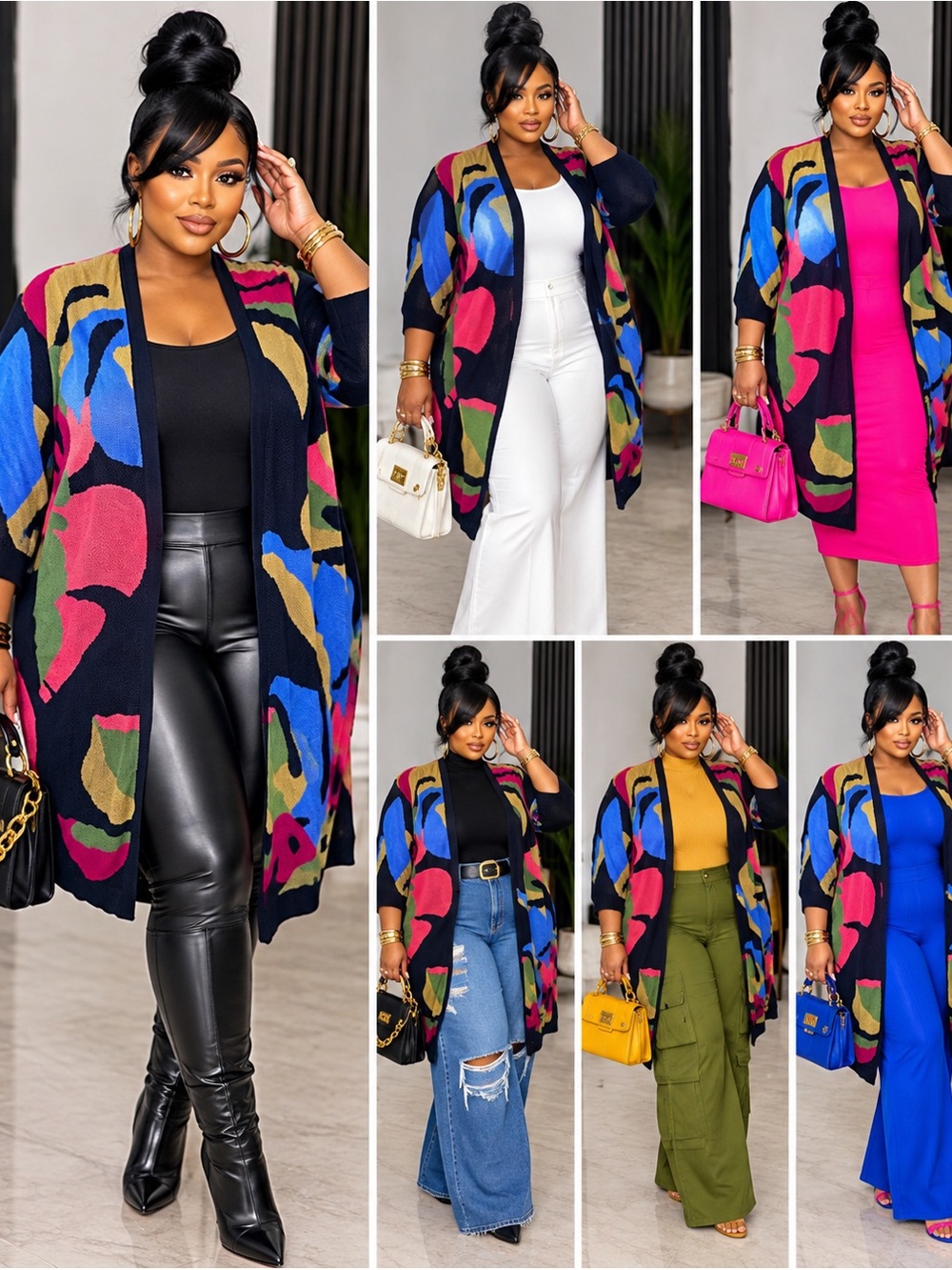 Colorblock Open-Front Women's Cardigan Sweater - Multicolor